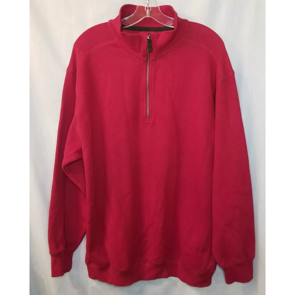 Roundtree & Yorke Mens XL Athletic Red 3/4 Zip Mock Neck Sweater Pullover